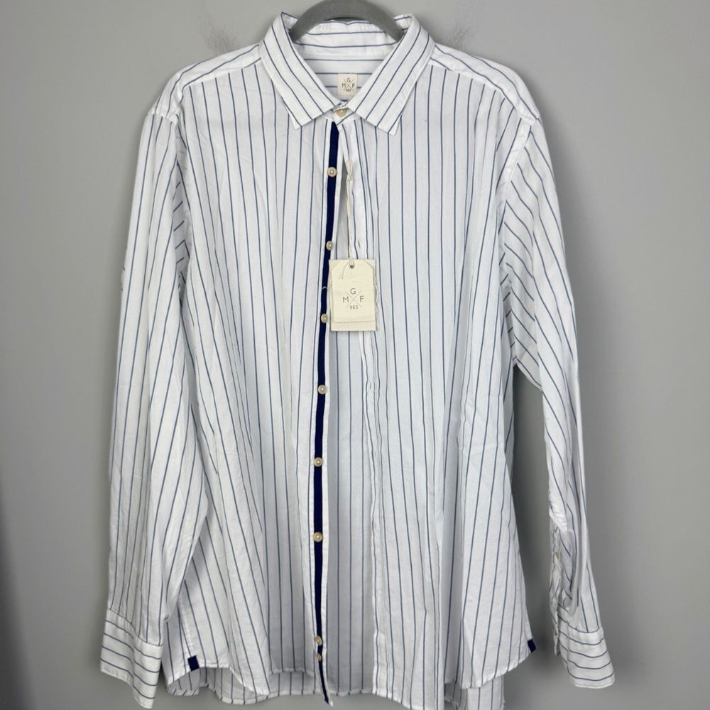 GMF 965 | NEW Men’s White & Blue Long Sleeve Button Front Shirt Size 46 X-Large